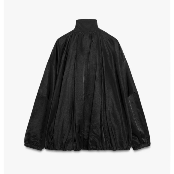 Zara Zw Collection Oversized Fluid High Neck Black Bomber Jacket Sz-S - Picture 2 of 9